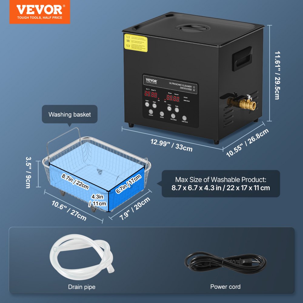 VEVOR 10L Ultra Sonic Cleaner, 240W Digital Ultrasonic Cleaning Machine with Gentle Mode & Upgraded Degassing, 40kHz Industrial Ultrasound Cleaner with Heater & Timer for Retainer, Jewelry, Tools