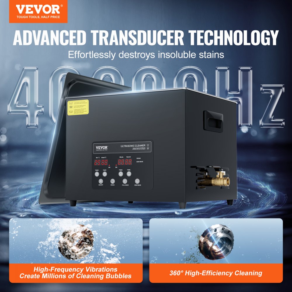 VEVOR 15L Ultra Sonic Cleaner, 360W Digital Ultrasonic Cleaning Machine with Gentle Mode & Upgraded Degassing, 40kHz Industrial Ultrasound Cleaner with Heater & Timer for Retainer, Jewelry, Tools