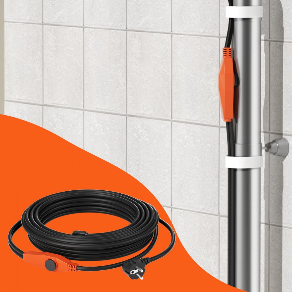 VEVOR Pipe Heating Cable, 60FT 7W/FT Heat Tape for Pipes with Built-in Thermostat, Water Pipe Heat Cable Protects PVC Hose, Metal and Plastic Pipe from Freezing