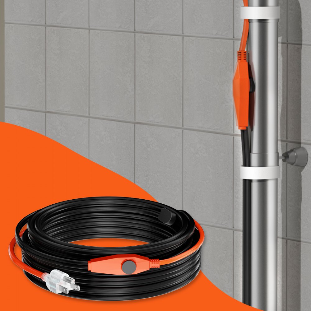 VEVOR Pipe Heating Cable, 80FT 7W/FT Heat Tape for Pipes with Built-in Thermostat, Water Pipe Heat Cable Protects PVC Hose, Metal and Plastic Pipe from Freezing