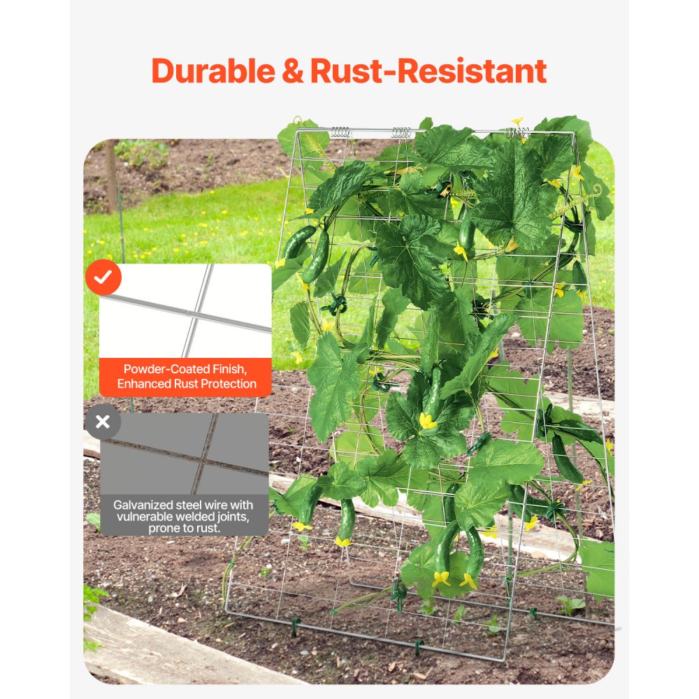 VEVOR Cucumber Trellis for Climbing Plants, 35" x 55" Foldable Cucumber Trellis Set with Plant Clips, Metal Garden Trellis for Raised Bed, Outdoor Plant Grow Support for Tomato, Squash, Vegetable