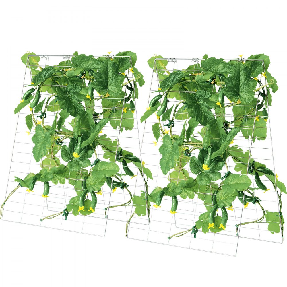 VEVOR Cucumber Trellis for Climbing Plants, 35" x 55" Foldable Cucumber Trellis Set with Plant Clips, Metal Garden Trellis for Raised Bed, Outdoor Plant Grow Support for Tomato, Squash, Vegetable