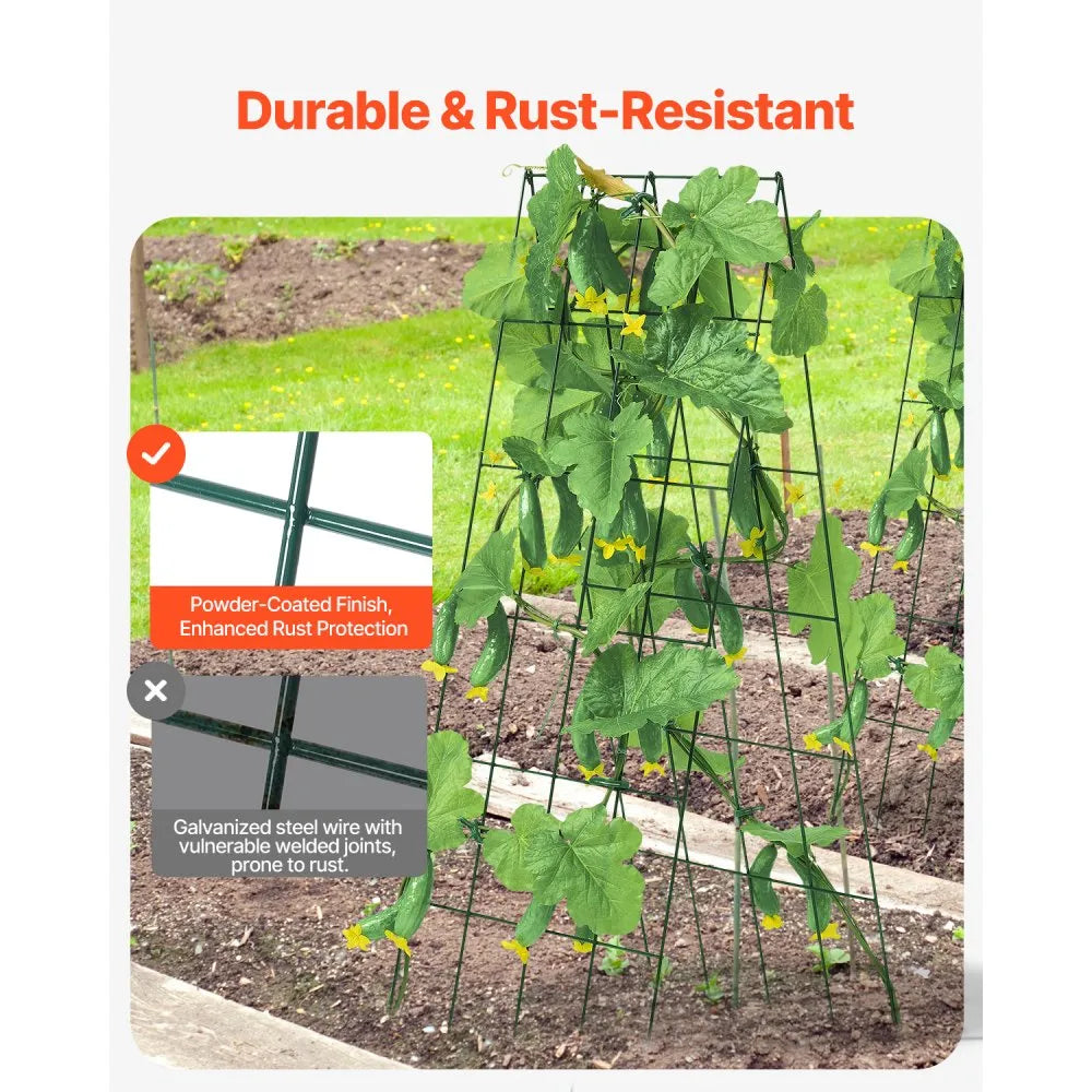 VEVOR Cucumber Trellis for Climbing Plants, 39" x 32" Foldable Cucumber Trellis Set with Twist Ties, Metal Garden Trellis for Raised Bed, Outdoor Plant Grow Support for Tomato, Squash, Vegetable