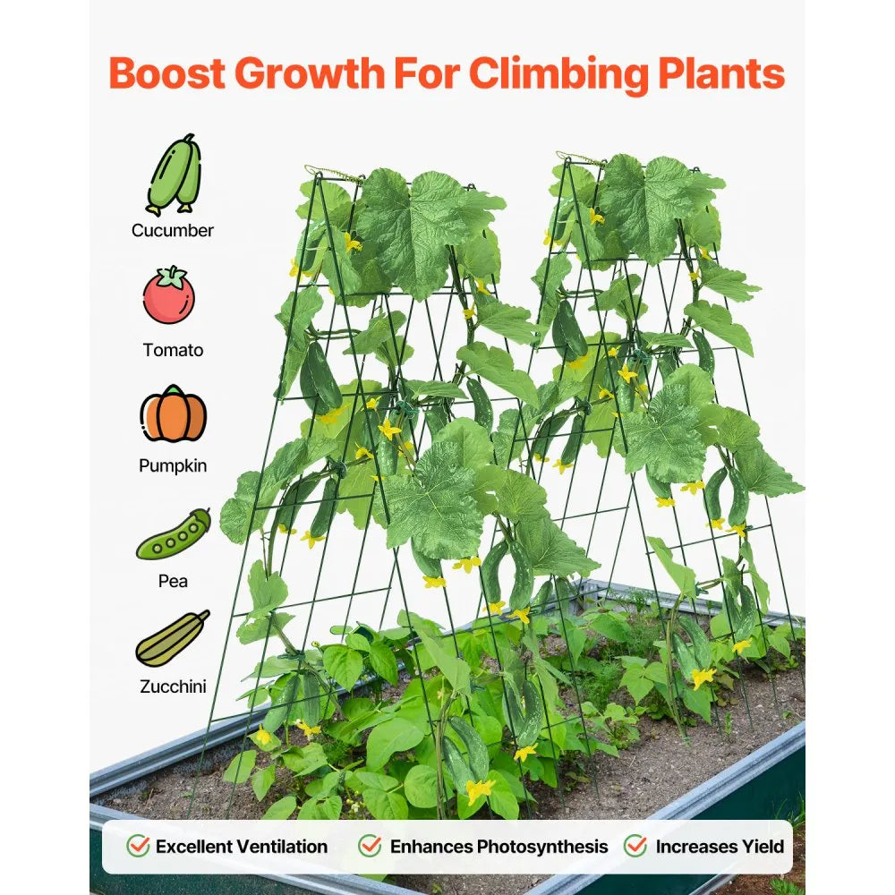 VEVOR Cucumber Trellis for Climbing Plants, 39" x 32" Foldable Cucumber Trellis Set with Twist Ties, Metal Garden Trellis for Raised Bed, Outdoor Plant Grow Support for Tomato, Squash, Vegetable
