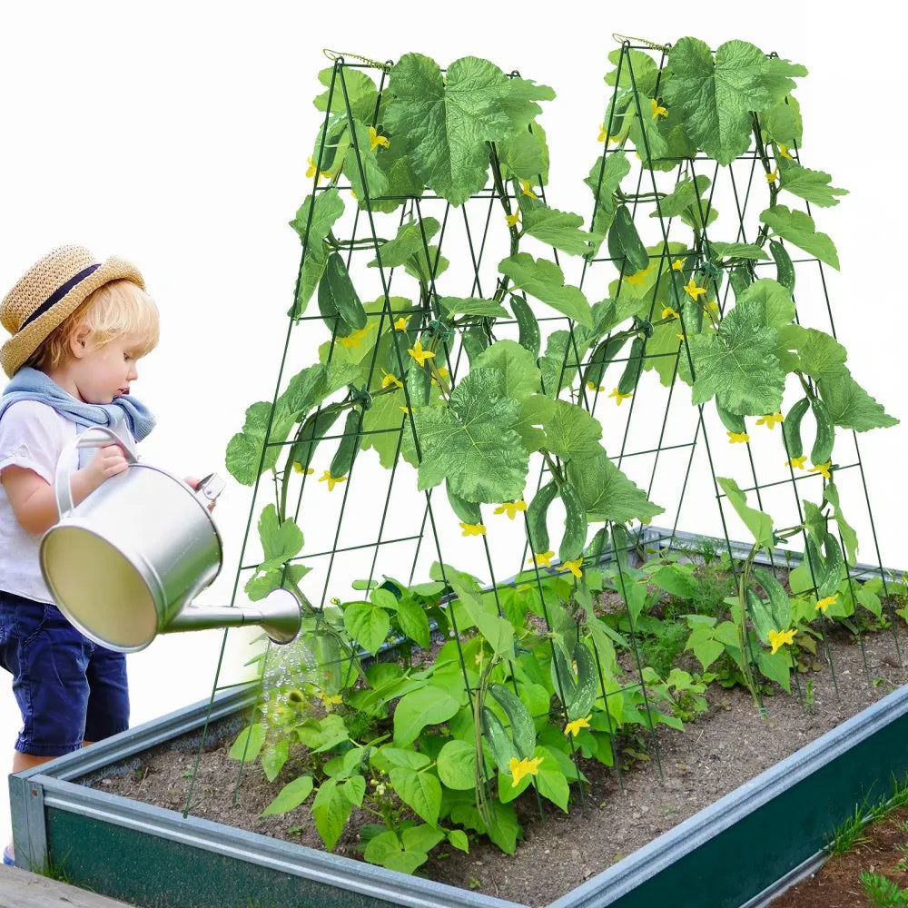 VEVOR Cucumber Trellis for Climbing Plants, 39" x 32" Foldable Cucumber Trellis Set with Twist Ties, Metal Garden Trellis for Raised Bed, Outdoor Plant Grow Support for Tomato, Squash, Vegetable