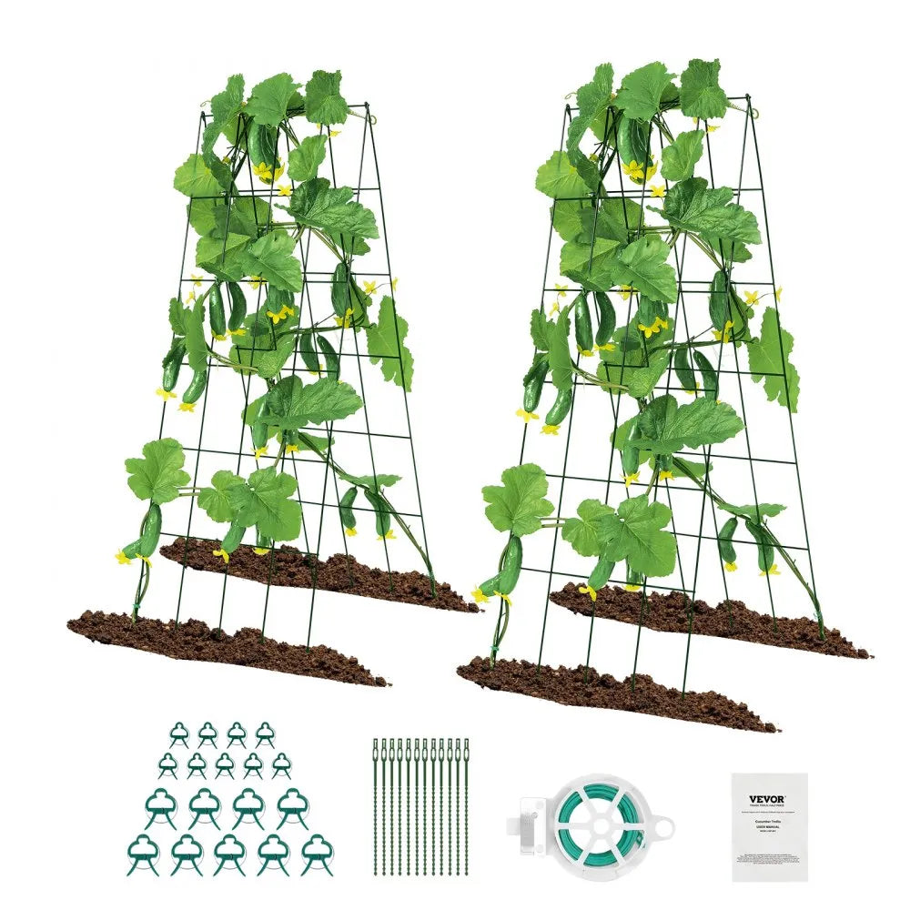 VEVOR Cucumber Trellis for Climbing Plants, 39" x 32" Foldable Cucumber Trellis Set with Twist Ties, Metal Garden Trellis for Raised Bed, Outdoor Plant Grow Support for Tomato, Squash, Vegetable