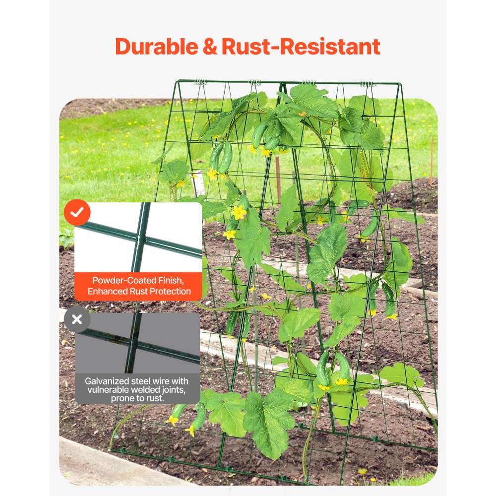 VEVOR Cucumber Trellis for Climbing Plants, 46" x 32" Foldable Cucumber Trellis Set with Plant Clips, Metal Garden Trellis for Raised Bed, Outdoor Plant Grow Support for Tomato, Squash, Vegetable