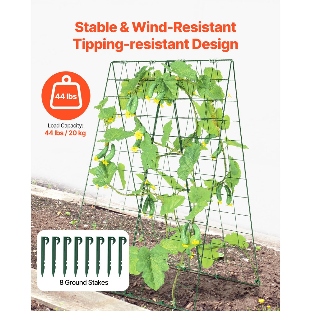 VEVOR Cucumber Trellis for Climbing Plants, 46" x 32" Foldable Cucumber Trellis Set with Plant Clips, Metal Garden Trellis for Raised Bed, Outdoor Plant Grow Support for Tomato, Squash, Vegetable