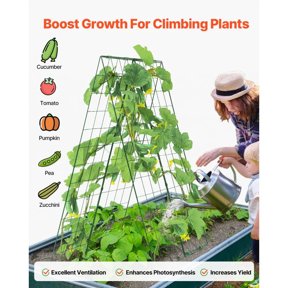 VEVOR Cucumber Trellis for Climbing Plants, 46" x 32" Foldable Cucumber Trellis Set with Plant Clips, Metal Garden Trellis for Raised Bed, Outdoor Plant Grow Support for Tomato, Squash, Vegetable