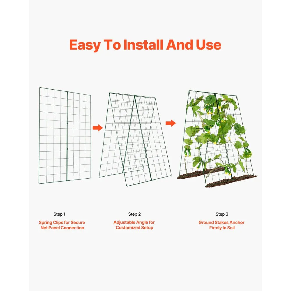 VEVOR Cucumber Trellis for Climbing Plants, 46" x 32" Foldable Cucumber Trellis Set with Plant Clips, Metal Garden Trellis for Raised Bed, Outdoor Plant Grow Support for Tomato, Squash, Vegetable