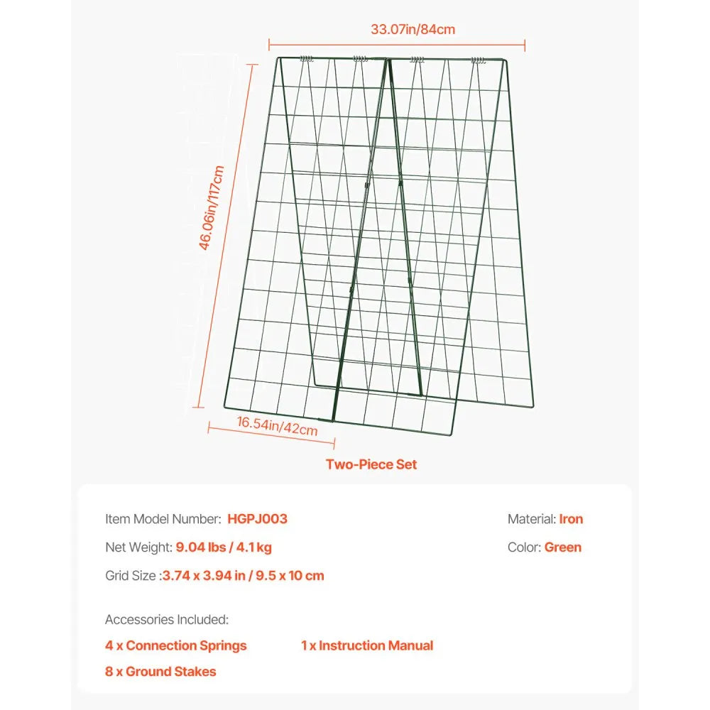 VEVOR Cucumber Trellis for Climbing Plants, 46" x 32" Foldable Cucumber Trellis Set with Plant Clips, Metal Garden Trellis for Raised Bed, Outdoor Plant Grow Support for Tomato, Squash, Vegetable