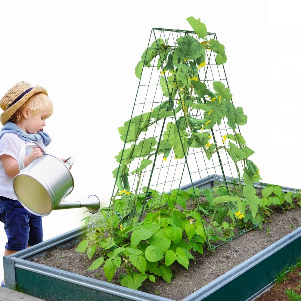 VEVOR Cucumber Trellis for Climbing Plants, 46" x 32" Foldable Cucumber Trellis Set with Plant Clips, Metal Garden Trellis for Raised Bed, Outdoor Plant Grow Support for Tomato, Squash, Vegetable