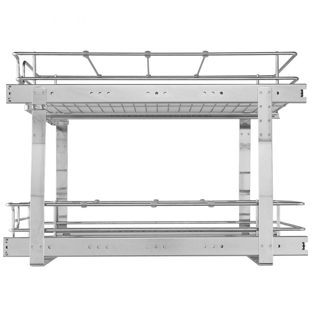 VEVOR 2 Tier 17"Wx21"Dx15"H Pull Out Cabinet Organizer, Heavy Duty Slide Out Pantry Shelves, Steel Roll Out Drawers, Sliding Drawer Storage for Home, 18.5"Wx22"Dx18"H Install Size for Cabinet