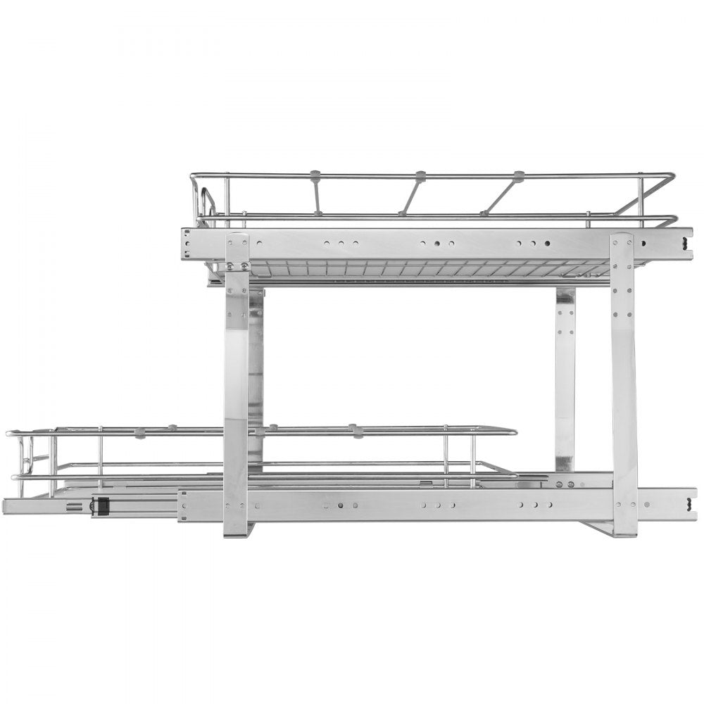 VEVOR 2 Tier 17"Wx21"Dx15"H Pull Out Cabinet Organizer, Heavy Duty Slide Out Pantry Shelves, Steel Roll Out Drawers, Sliding Drawer Storage for Home, 18.5"Wx22"Dx18"H Install Size for Cabinet