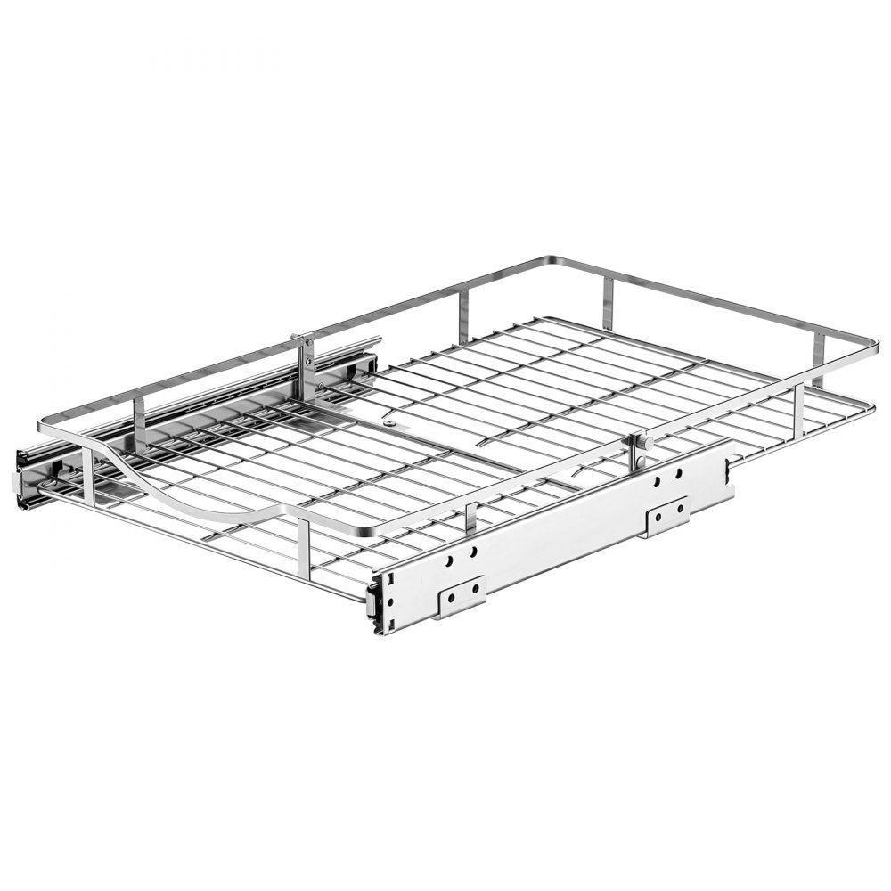 VEVOR Pull Out Cabinet Organizer 14.06"W x 20.94"D Steel Slide Out Drawers, for Kitchen Bathroom Pantry Home Organization, Chrome-Plated Finish, Heavy Duty Storage Sliding Shelves for Base Cabinets
