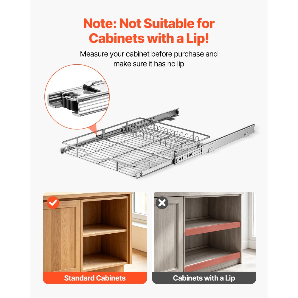 VEVOR Pull Out Cabinet Organizer 19.69"W x 21.06"D Steel Slide Out Drawers, for Kitchen Bathroom Pantry Home Organization, Chrome-Plated Finish, Heavy Duty Storage Sliding Shelves for Base Cabinets
