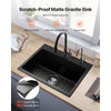 VEVOR 25 inch Kitchen Sink Workstation, Top Mount Granite Sinks, Drop-In Single Bowl Farmhouse Basin with Multiple Accessories, Household Dishwasher Sinks for RV, Prep Kitchen, and Bar (Black)