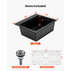 VEVOR 25 inch Kitchen Sink Workstation, Top Mount Granite Sinks, Drop-In Single Bowl Farmhouse Basin with Multiple Accessories, Household Dishwasher Sinks for RV, Prep Kitchen, and Bar (Black)