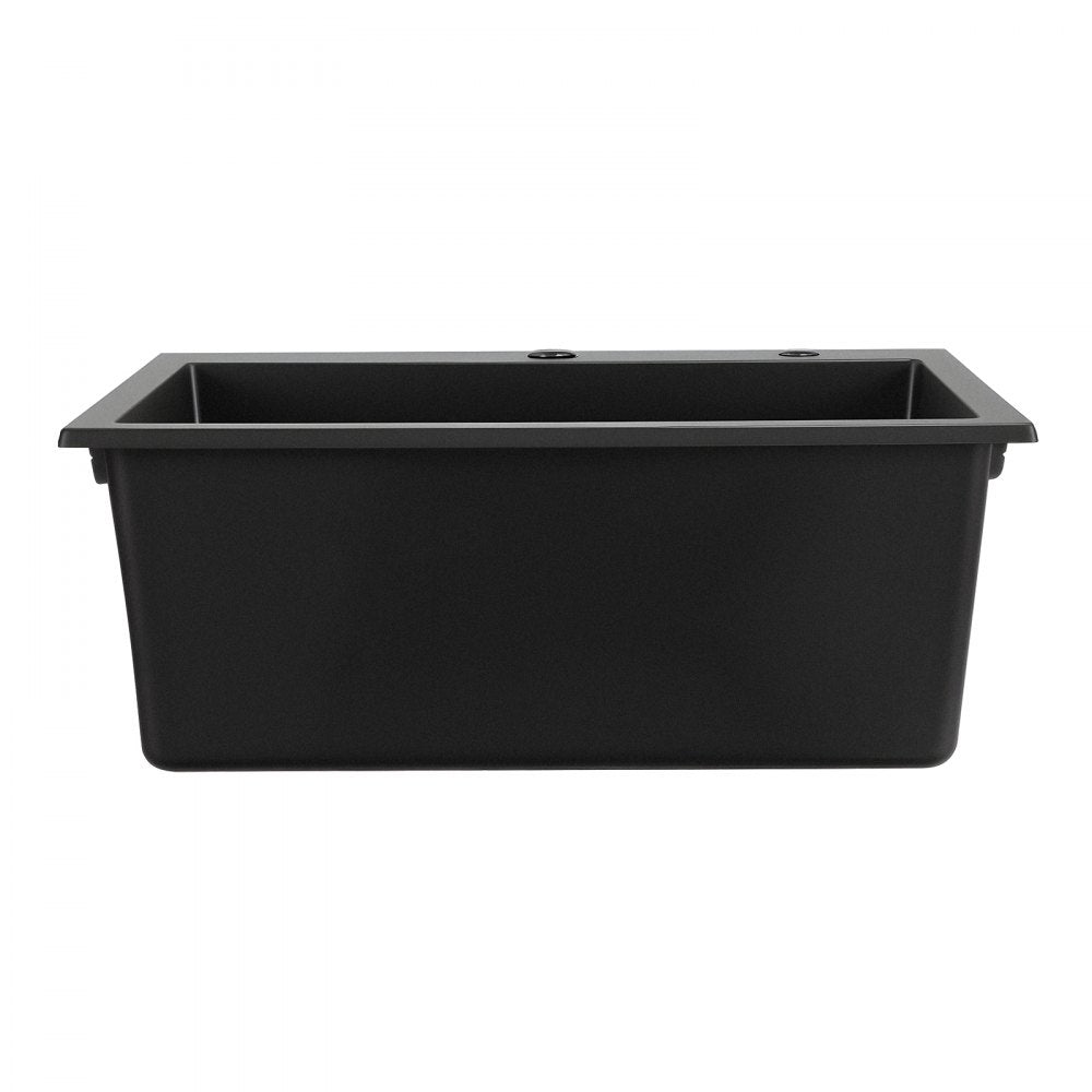VEVOR 25 inch Kitchen Sink Workstation, Top Mount Granite Sinks, Drop-In Single Bowl Farmhouse Basin with Multiple Accessories, Household Dishwasher Sinks for RV, Prep Kitchen, and Bar (Black)