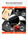All-in-one sink prep set showing board, protective grid, roll-up rack, and drain set