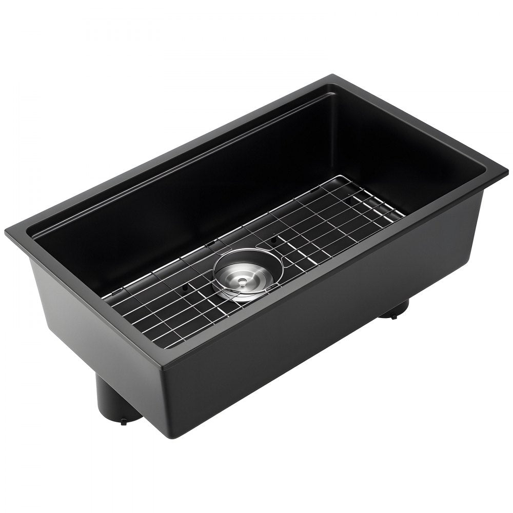VEVOR 30 inch Kitchen Sink Workstation, Undermount Granite Sink, Drop-In Single Bowl Farmhouse Basin with Multiple Accessories, Household Dishwasher Sinks for RV, Prep Kitchen, and Bar (Black)