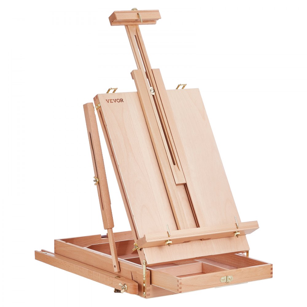 VEVOR French Easel, Hold Canvas to 34", Beechwood Foldable Sketchbox Easel with Drawer, Palette and Strap, Angle and Height Adjustable, Portable Wooden Art Painting Easel for Studio and Field