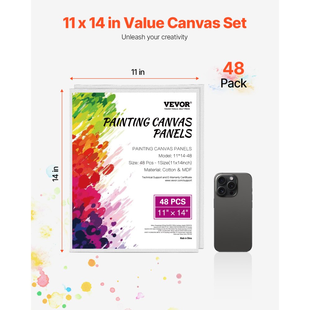VEVOR Canvas Boards for Painting, 11 x 14 Inch White Canvases for Painting, 48 Pack Painting Canvas Panels for Sketching, Acrylic and Oil Painting, Watercolor, Paint Canvas for Kids and Professionals