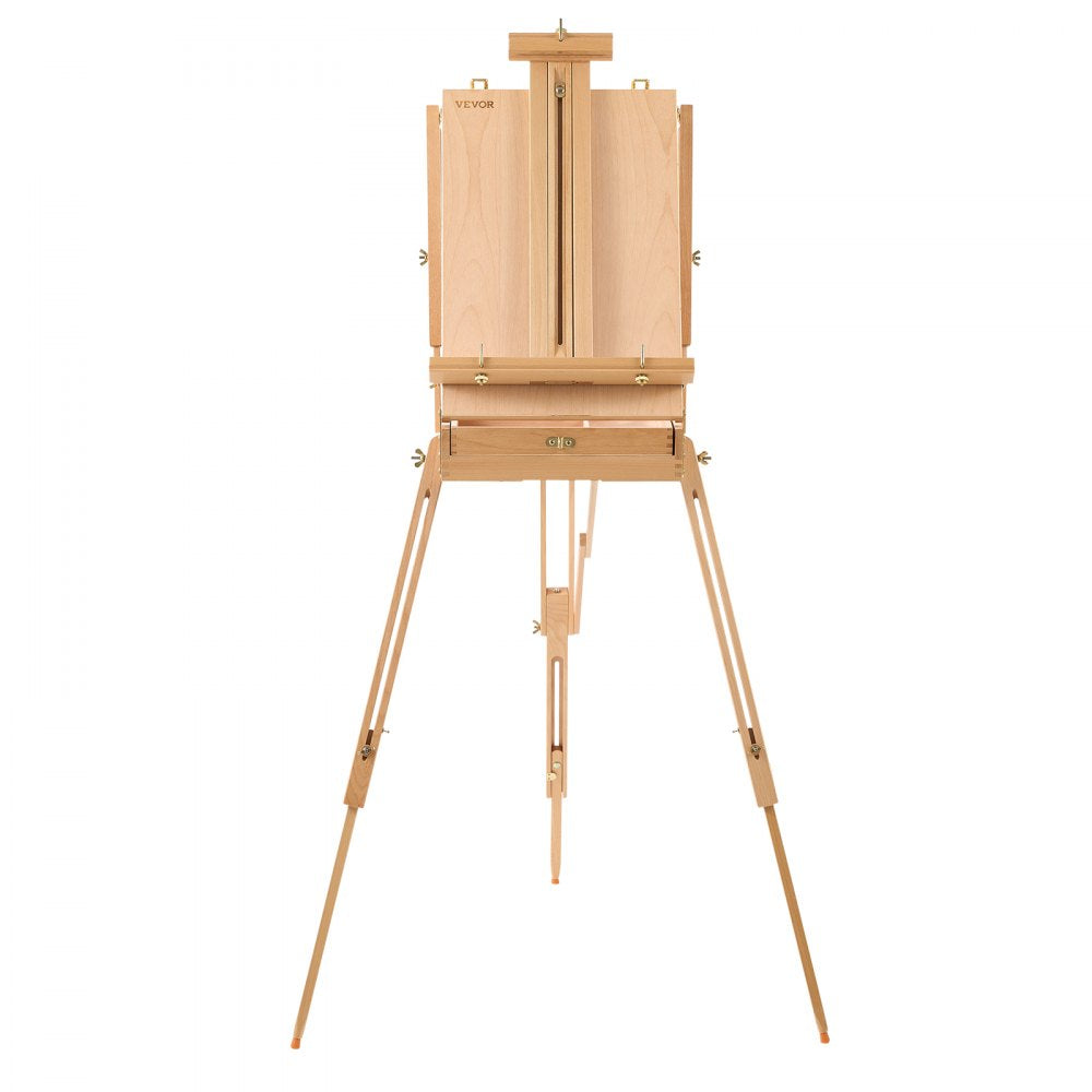 VEVOR French Easel with Legs Foldable and Portable Sketchbox Easel Stand, For Painting, Solid Beech Wood, Holds Canvas up to 33.86", Adjustable Height & Angle, with Drawer, Palette, Shoulder Strap