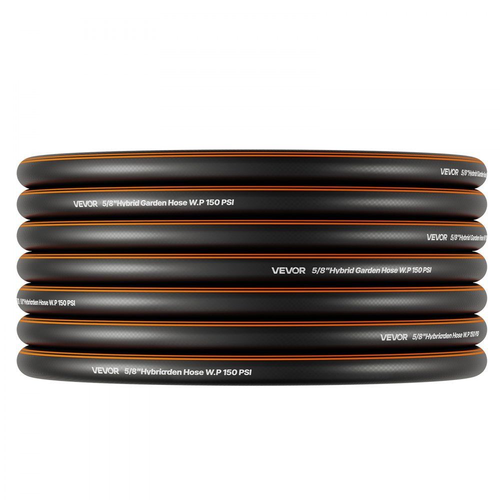 VEVOR Garden Hose, 50 ft 5/8" Heavy Duty 4-Layer Rubber Water Hose, 150PSI Working & 600PSI Burst, Flexible & Non-kink Outdoor Waterhose with 3/4" Fitting, Lightweight Hoses for Gardening Cleaning