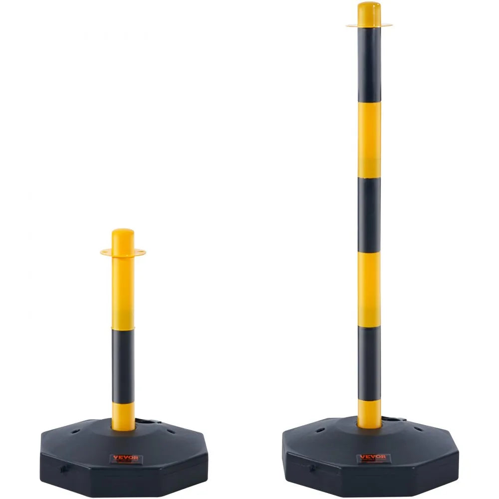 VEVOR Adjustable Traffic Delineator Post Cones, 6 Pack, Traffic Safety Delineator Barrier with Fillable Base 8FT Chain, for Traffic Control Warning Parking Lot Construction Caution Roads, Yellow&Black