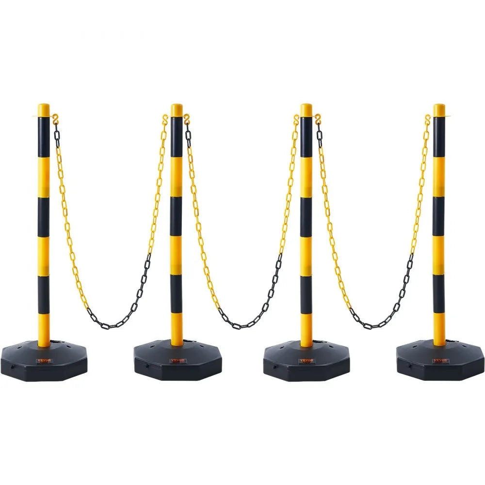 VEVOR Adjustable Traffic Delineator Post Cones, 4 Pack, Traffic Safety Delineator Barrier with Fillable Base 8FT Chain, for Traffic Control Warning Parking Lot Construction Caution Roads, Yellow&Black