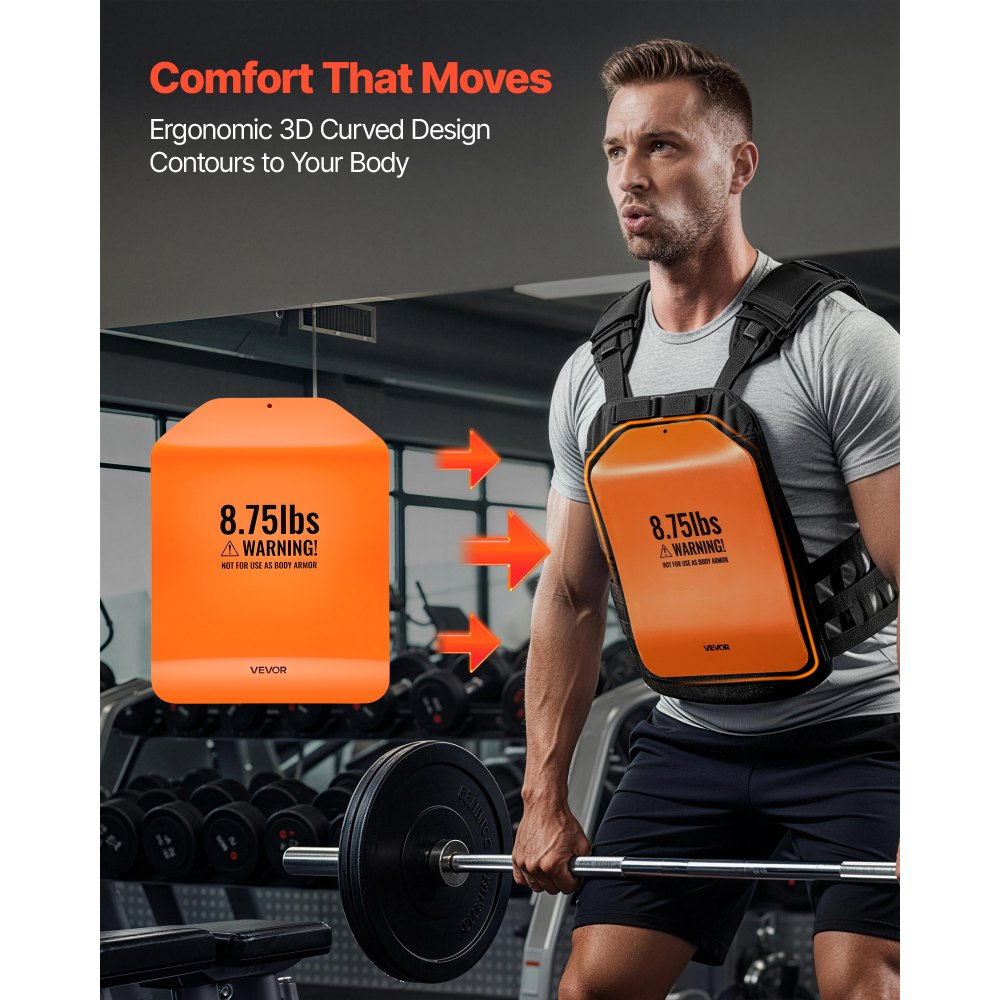 VEVOR Curved Weight Vest Plates, 8.75 LB Pairs, Premium Steel Tactical Weighted Plates for Vest, Ergonomic Design, for Strength Endurance Training, Running, Jogging, Fitness, Heavy Workouts