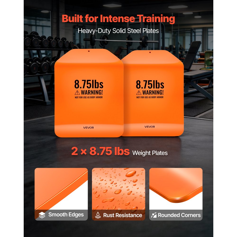 VEVOR Curved Weight Vest Plates, 8.75 LB Pairs, Premium Steel Tactical Weighted Plates for Vest, Ergonomic Design, for Strength Endurance Training, Running, Jogging, Fitness, Heavy Workouts