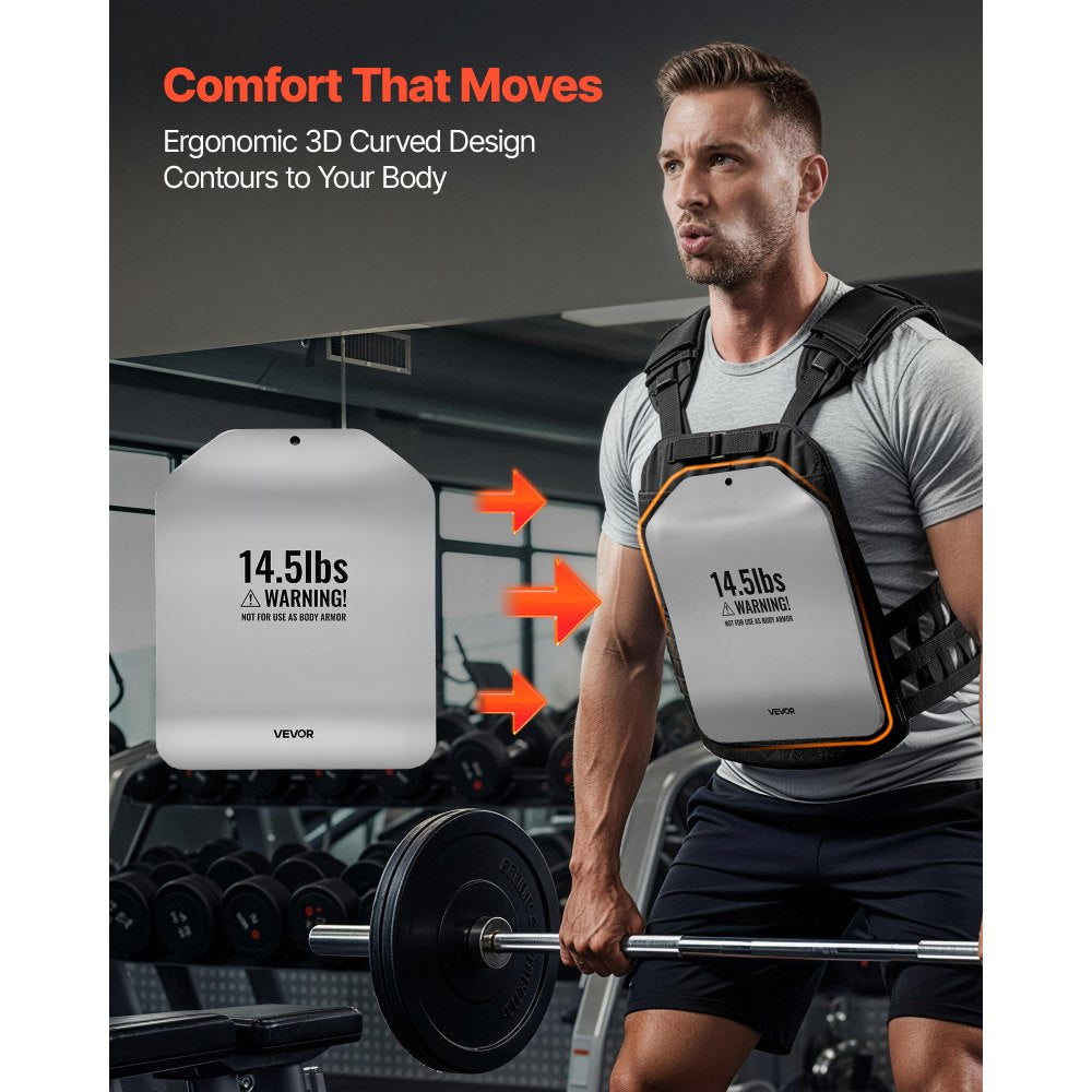 VEVOR Curved Weight Vest Plates, 14.5 LB Pairs, Premium Steel Tactical Weighted Plates for Vest, Ergonomic Design, for Strength Endurance Training, Running, Jogging, Fitness, Heavy Workouts