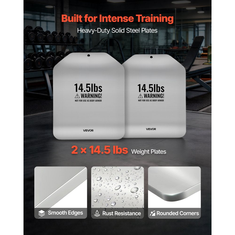 VEVOR Curved Weight Vest Plates, 14.5 LB Pairs, Premium Steel Tactical Weighted Plates for Vest, Ergonomic Design, for Strength Endurance Training, Running, Jogging, Fitness, Heavy Workouts