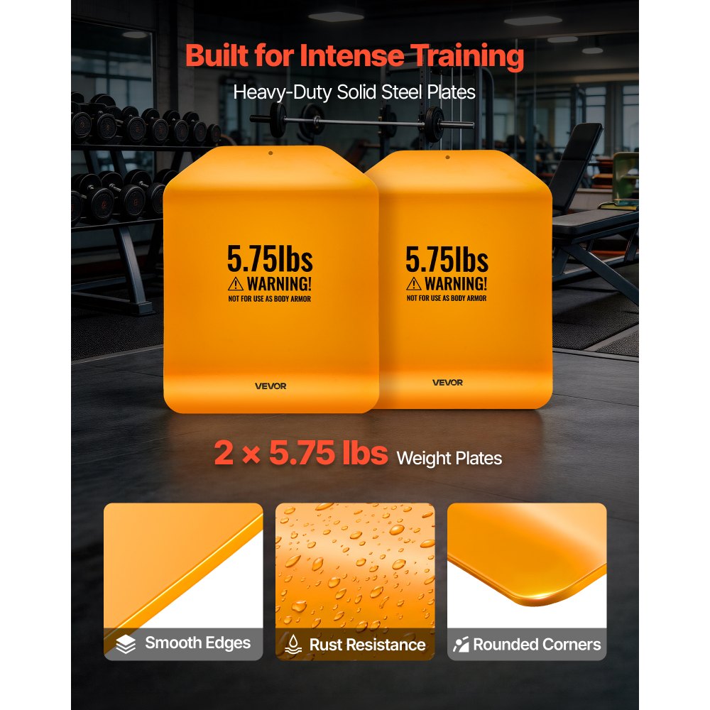 VEVOR Curved Weight Vest Plates, 5.75 LB Pairs, Premium Steel Tactical Weighted Plates for Vest, Ergonomic Design, for Strength Endurance Training, Running, Jogging, Fitness, Heavy Workouts