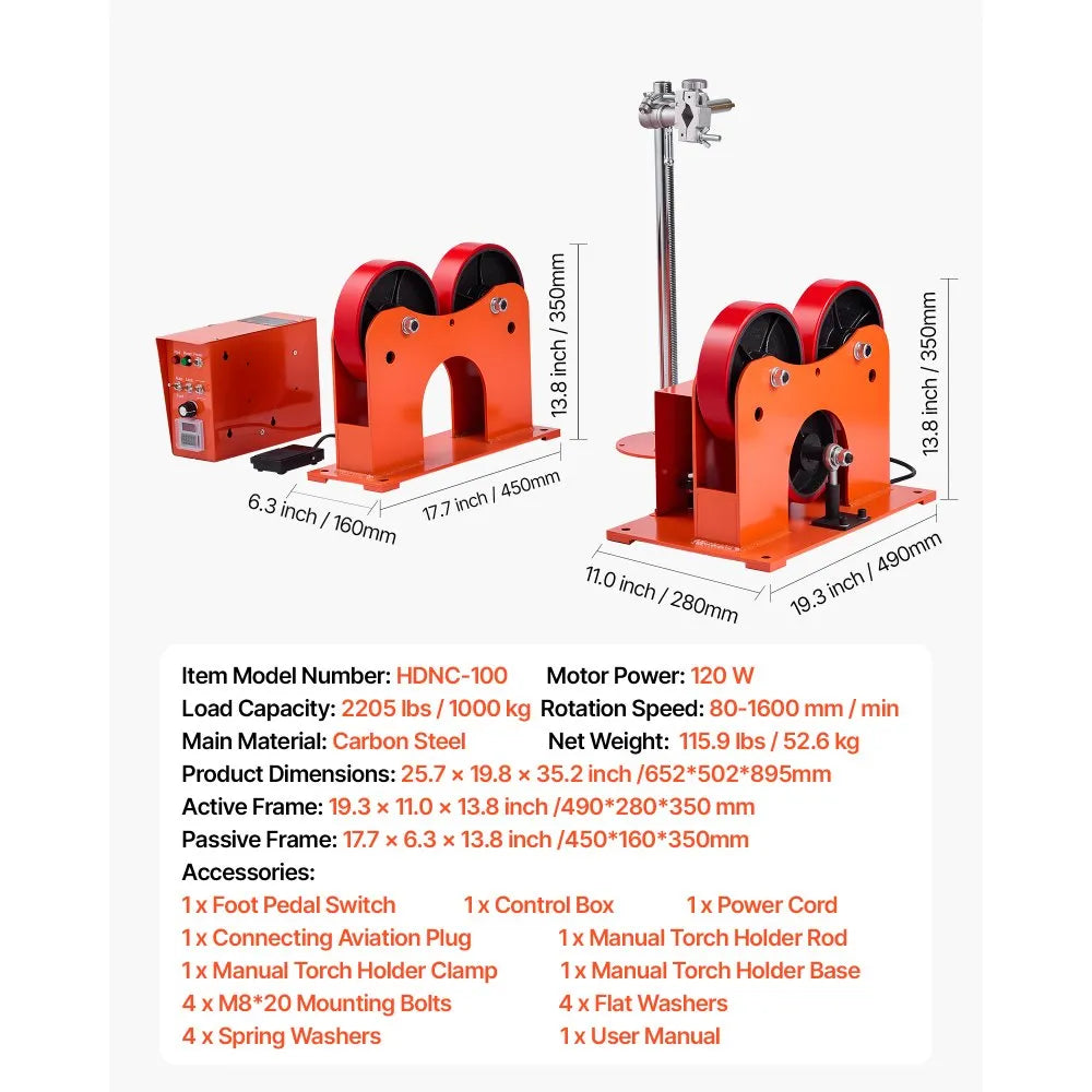 VEVOR Turning Rolls Linkage Roller, 2205 lbs Load Capacity, 2"-24" Diameter Adjustable, PU Rollers, Pipe Tank Turning Rolls Linkage Roller Rotary Welding Positioner, for Welding Equipment Support