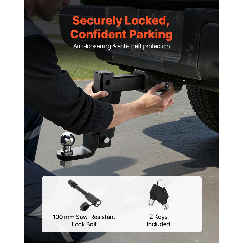 VEVOR Trailer Hitch Ball Mount, Fit 2-Inch Receiver, Adjustable Trailer Hitch with 2 Inch Ball & Pin, 7500 lbs GTW, 9.5 Inch Drop, Towing Ball Mounts for RVs, Off-Road Vehicles and Trucks, Black