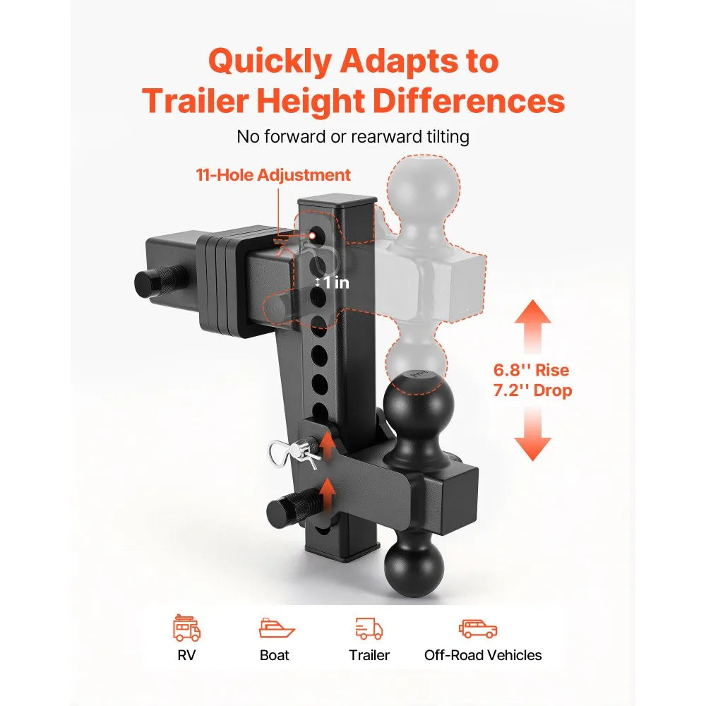 VEVOR Adjustable Trailer Hitch, Fit 2.5 Inch Receiver, Trailer Hitch Mount with 2 Inch & 2-5/16 Inch Balls, 28000 lbs GTW, 8 Inch Drop, Towing Ball Mounts for RVs, Off-Road Vehicles and Trucks, Black