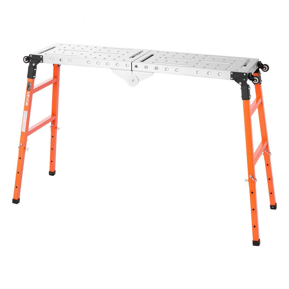 VEVOR 2-in-1 Foldable Welding Table 55" x 14" Work Bench 1100LBS Capacity, 5-Level Height Adjustable, Heavy-Duty Steel Welding Platform with 4 Wheels, 12 Tool Slots & 0.55" Fixture Holes for Workshops