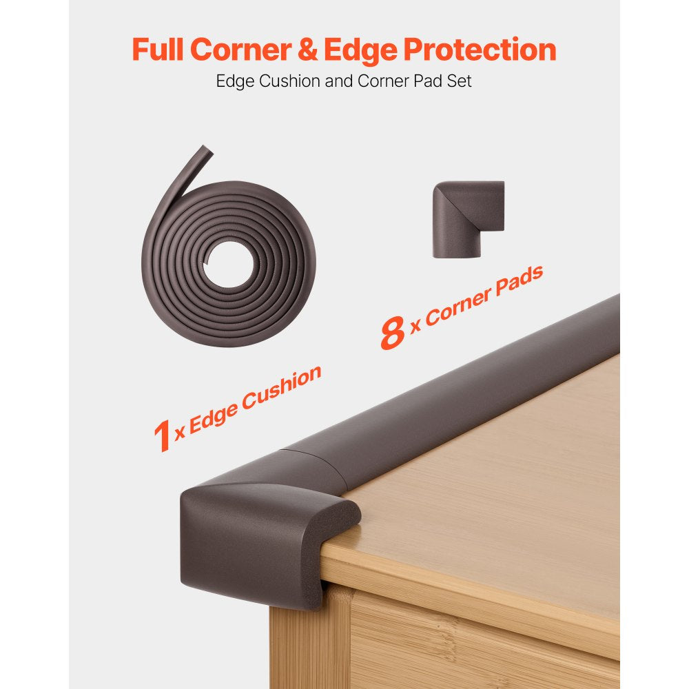 VEVOR Baby Proofing Edge Corner Protector, 18 ft Edge Cushion, 8 Corner Pads, Soft NBR Foam, 3M Adhesive, Child Proof Table Safety Bumper Guards, Easy Installation, for Furniture Fireplace Protection