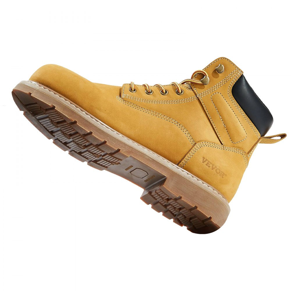 VEVOR Steel Toe Work Boots, US Size 11, Waterproof Work Boots for Men, Slip-Resistant Work Boot, Lightweight and Breathable Rubber Sole Mens Boots for Industry Construction, Brown Yellow