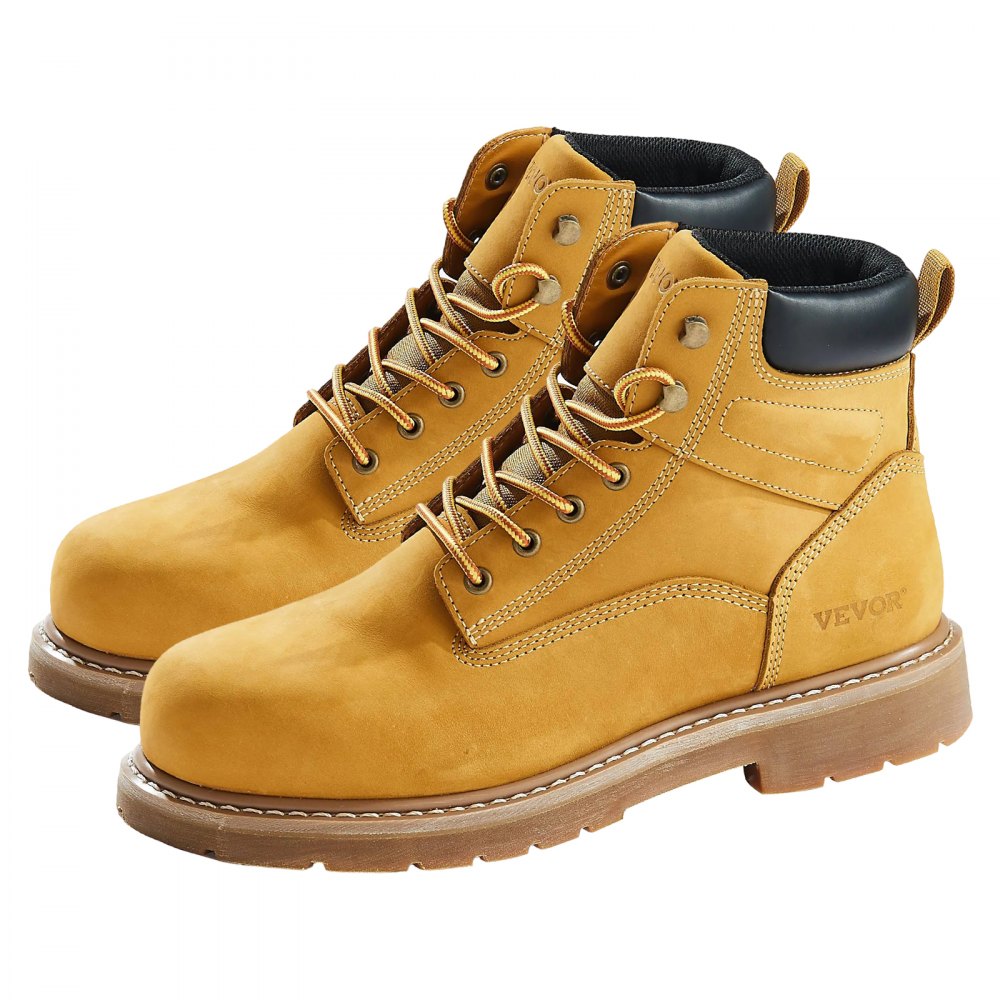 VEVOR Steel Toe Work Boots, US Size 11.5, Waterproof Work Boots for Men, Slip-Resistant Work Boot, Lightweight and Breathable Rubber Sole Mens Boots for Industry Construction, Brown Yellow