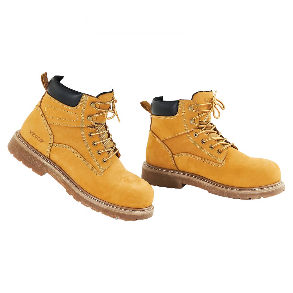 VEVOR Steel Toe Work Boots, US Size 13, Waterproof Work Boots for Men, Slip-Resistant Work Boot, Lightweight and Breathable Rubber Sole Mens Boots for Industry Construction, Brown Yellow