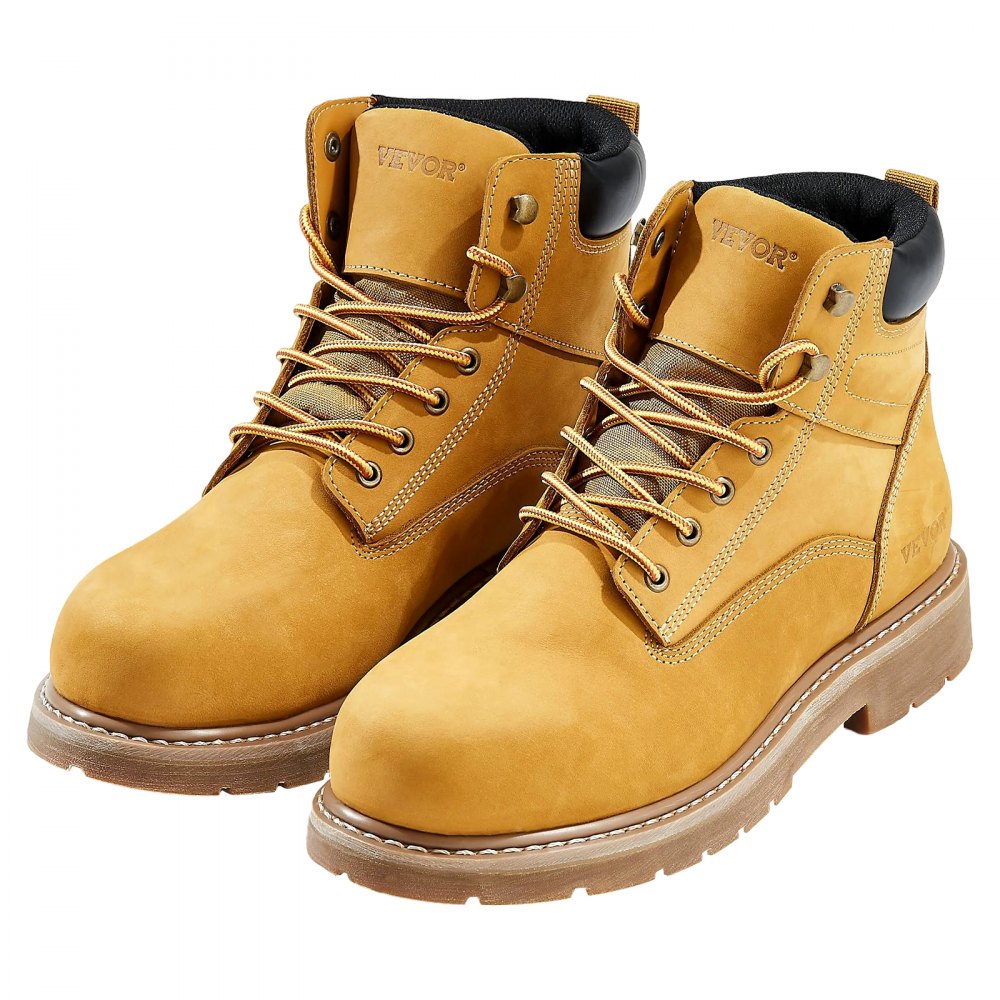 VEVOR Steel Toe Work Boots, US Size 13, Waterproof Work Boots for Men, Slip-Resistant Work Boot, Lightweight and Breathable Rubber Sole Mens Boots for Industry Construction, Brown Yellow
