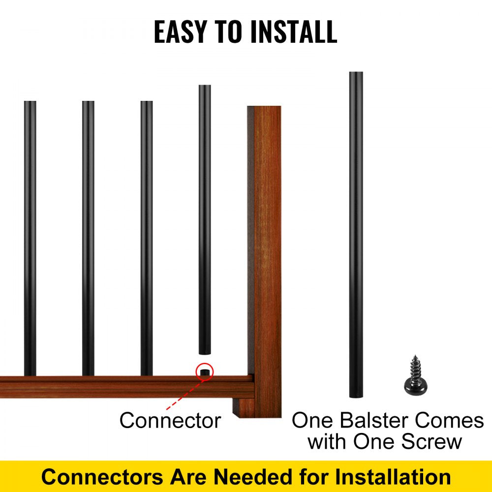 VEVOR Deck Balusters, 51 Pack Metal Deck Spindles, 26\"x0.75\" Staircase Baluster with Screws, Aluminum Alloy Deck Railing for Wood and Composite Deck, Circle Baluster for Outdoor Stair Deck Porch