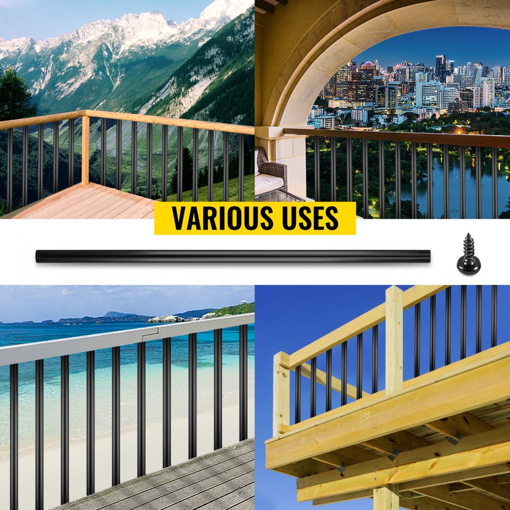 VEVOR Deck Balusters, 51 Pack Metal Deck Spindles, 36\"x0.75\" Staircase Baluster with Screws, Aluminum Alloy Deck Railing for Wood and Composite Deck, Circle Baluster for Outdoor Stair Deck Porch