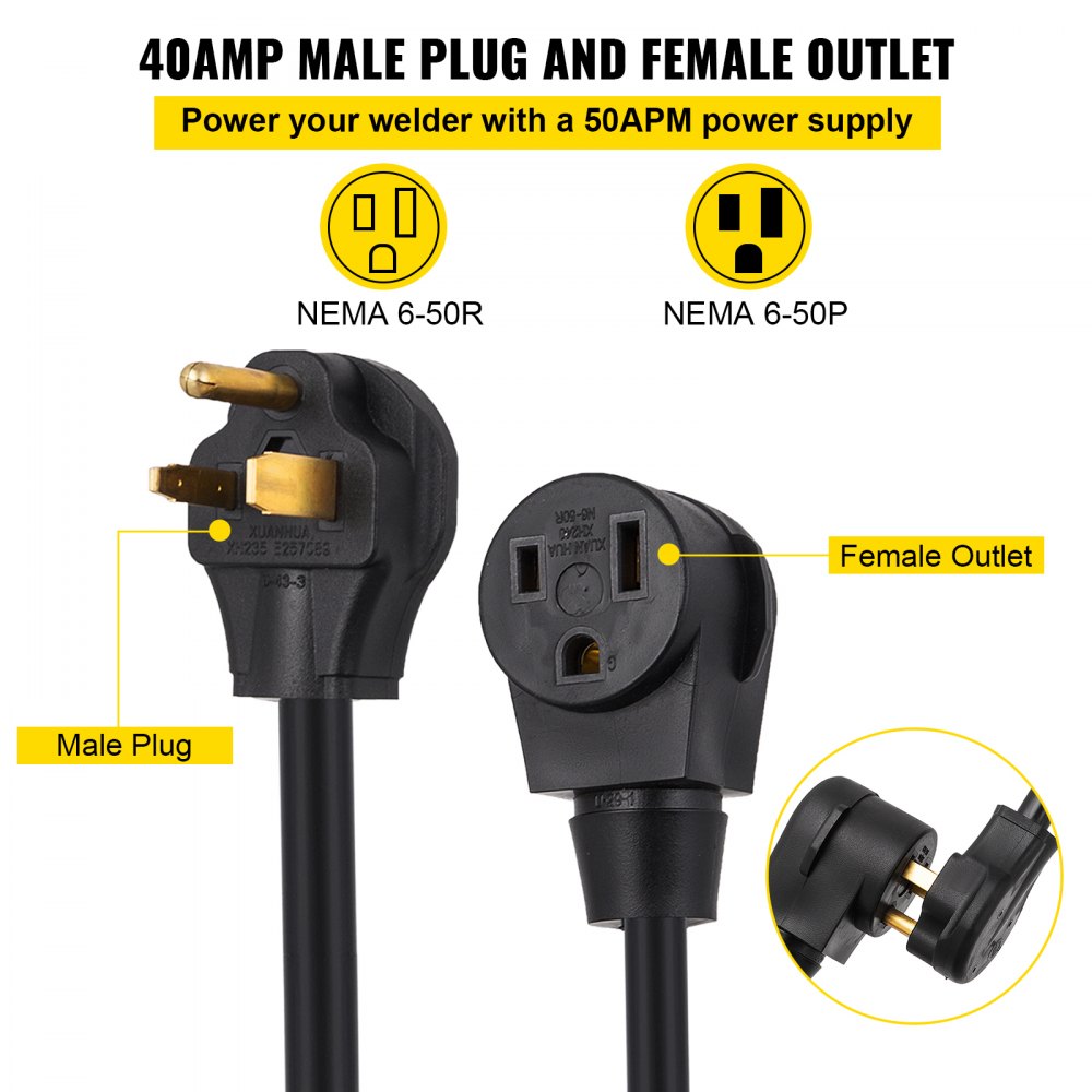 VEVOR Welder Extension Cord 40Amp 50ft 250V, Welding Power Cord with NEMA 6-50 Plug 8 Gauge 3 Prong for MIG,Lincoln,Plasma,Miller,TIG Tested to UL Standards