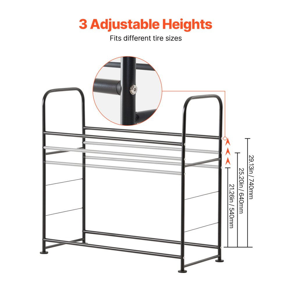 VEVOR Tire Storage Rack, 2-Shelf Tire Stand Holds up to 8 Standard Tires, Q195 Heavy-Duty Steel Tire Holder Carrier with Adjustable Height & Protective Cover for Garage Workshop, 396LBS Loading