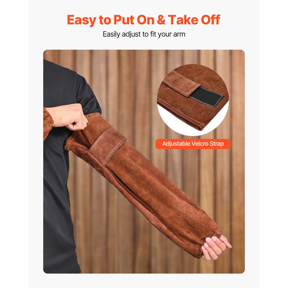VEVOR Leather Welding Sleeves, Heavy Duty Cowhide Flame Resistant Work Sleeves for Arm Protection, Heat-Resistant Safety Sleeve for Welding, Blacksmithing, Woodworking, Gardening